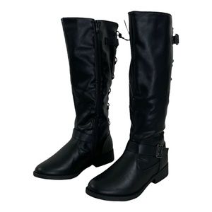 Wanted Black Knee High Boot Zip Buckle Lace Womens 6 M